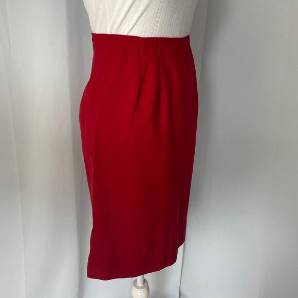 Vintage Skirt Size XS Red Solid A Line Knee Length Retro Secretary High Rise - Picture 6 of 14